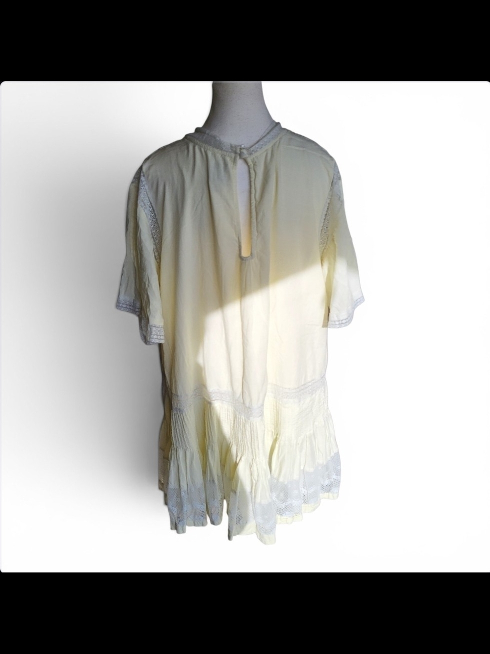 Maeve Short Sleeve Pale Yellow Cotton V-Neck Pintuck Swing Tunic Dress Page Sz L - Picture 14 of 15